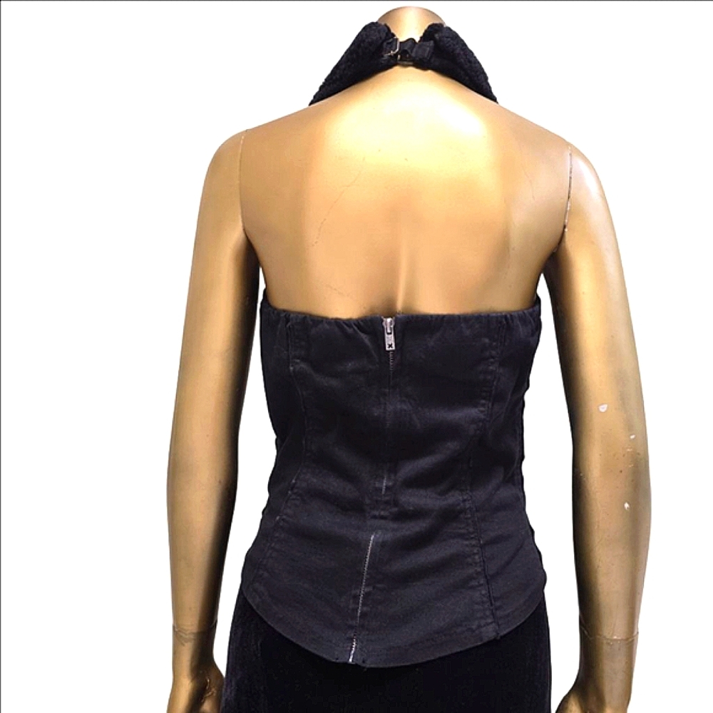 Lip Service Corset Vest Black Purple Striped Fur Collar Size Rare Vintage Punk - Picture 3 of 10